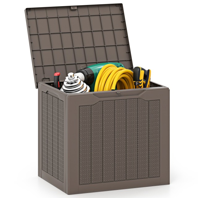 Costway Εξωτερική Αποθηκευτική Κουτί Ρατάν 96L Καφέ με Κλείδωμα NP1...