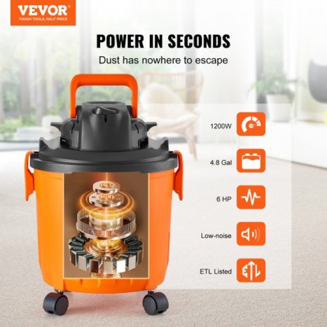 VEVOR Υγρού/Ξηρού Σκούπα 18L 6 HP με Ακροφύσια Πορτοκαλί  SYGSZKXCQ18L3GOPZV2