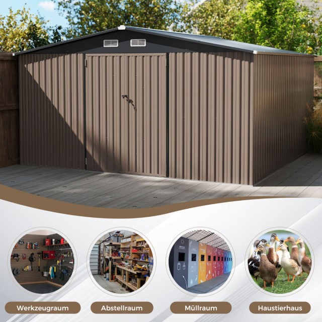Costway Μεταλλικό Γκαρνταρόμπα 350x350x198 cm με Σκεπή & 4 Αεραγωγο...