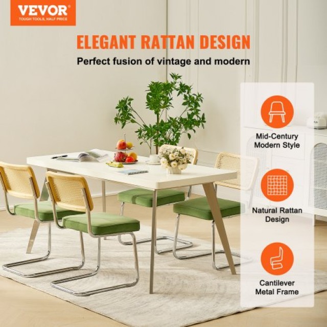 Σετ 4 Καρεκλών VEVOR Rattan, Μοντέρνες Καρέκλες Τραπεζαρίας με Βελούδινη Επένδυση και Πλάτη Rattan, Πράσινες  TBYCYTERLS40E1NOVV0