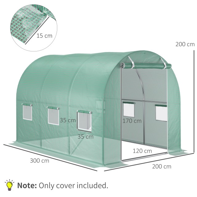 Κάλυμμα θερμοκηπίου PE Outsunny με 6 παράθυρα 3x2x2 m, πράσινο 845-...