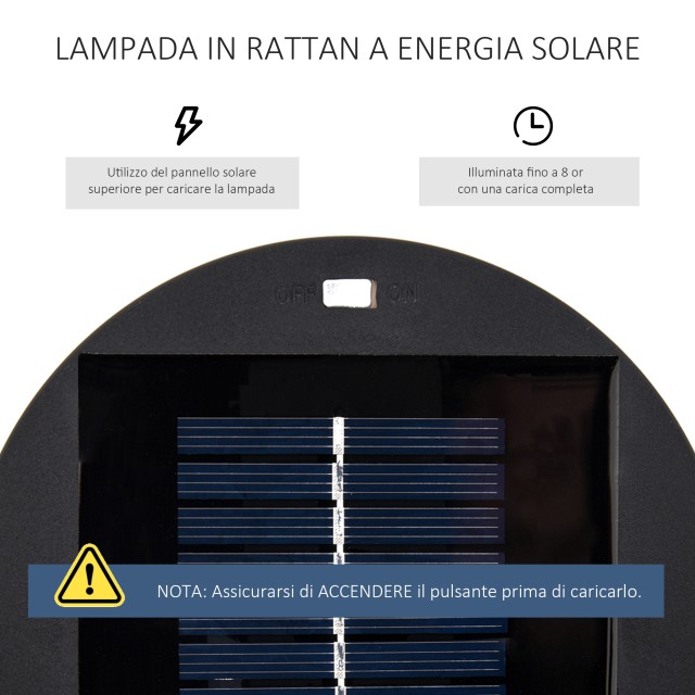 Ηλιακό φανάρι κήπου LED με πάνελ φόρτισης σε ράταν και μέταλλο, Ø21,5x61cm, Μαύρο 866-066BK