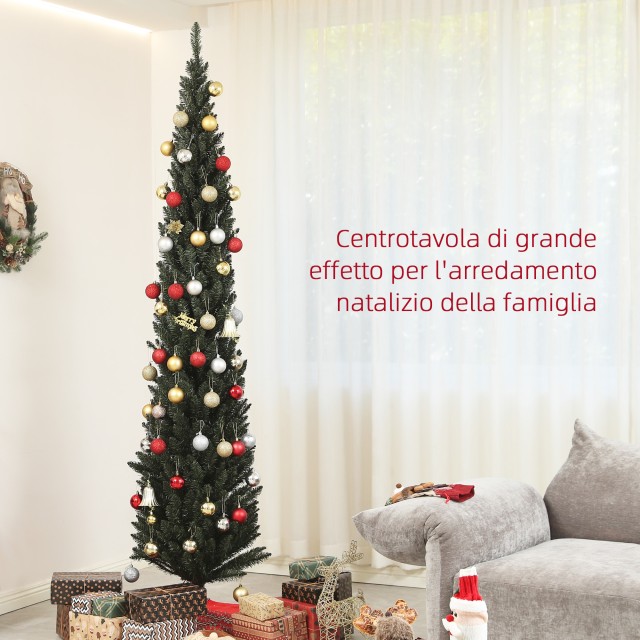 HOMCOM  Ψηλό Χριστουγεννιάτικο Δέντρο Slim 225 cm Εξοικονόμησης Χώρου με 538 Κλαδιά και Βάση από Ατσάλι για Εσωτερικούς Χώρους, Πράσινο  830-854V01GN