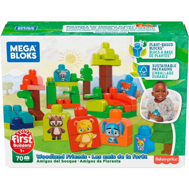 MATTEL  Σετ Ξύλινα Τουβλάκια 70 τμχ Fisher Price Mega Bloks Woodland Friends 02839992