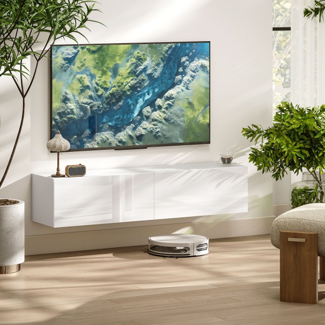 HOMCOM Κινητή Βάση TV με 2 Ντουλάπια για Οθόνες 45-65, 140x33x29.8 ...