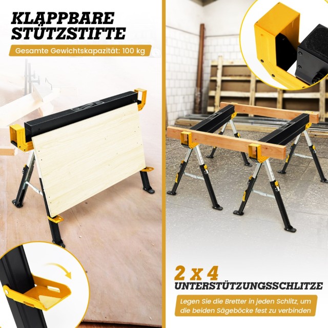 Costway  Ρυθμιζόμενος Εργαλειοφορέας έως 1180 kg Αναδιπλούμενος Σαγματοποιός Κίτρινο+Μαύρο 109 x 8 x 15 εκ. TJ10001YW