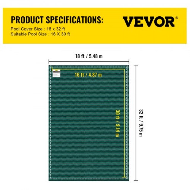 Κάλυμμα Ασφαλείας Πισίνας VEVOR για 16x30ft Ορθογώνιες Πισίνες, Πράσινο  YYCM16X30YCCFXYCGV0