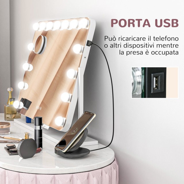 HOMCOM Καθρέφτης Μακιγιάζ με 14 Ρυθμιζόμενα LED, 62.5x14x49.5 εκ., ...