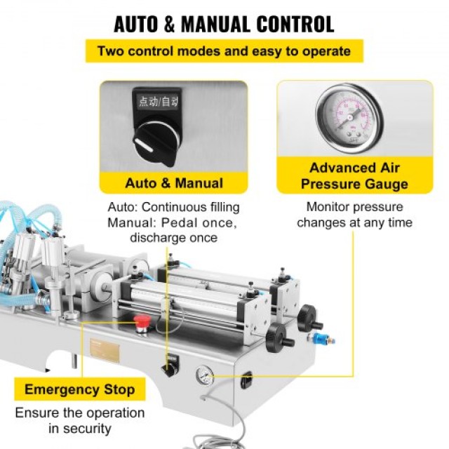 VEVOR Πνευματική Μηχανή Γεμίσματος Υγρών 100-1000ml με Δύο Ακροφύσια για Χυμούς  STWSYTGZJ00000001V2