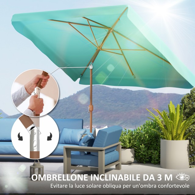 Outsunny Ομπρέλα Κήπου 2x3 μ με Άνοιγμα με Μανιβέλα, Κλίση και Αντι...