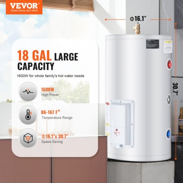 VEVOR Ηλεκτρικός Θερμοσίφωνας 18 Γαλόνια 1.6Kw LED για Ντους CSSRSQ...