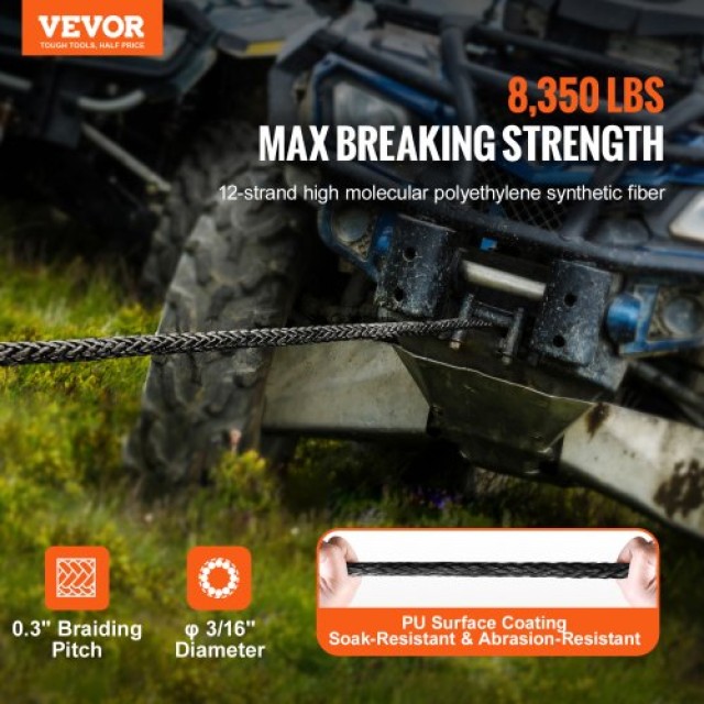 VEVOR Συνθετικό Σχοινί Βίντσι 3/16 x 50 8,350 lbs με Προστατευτικό ...