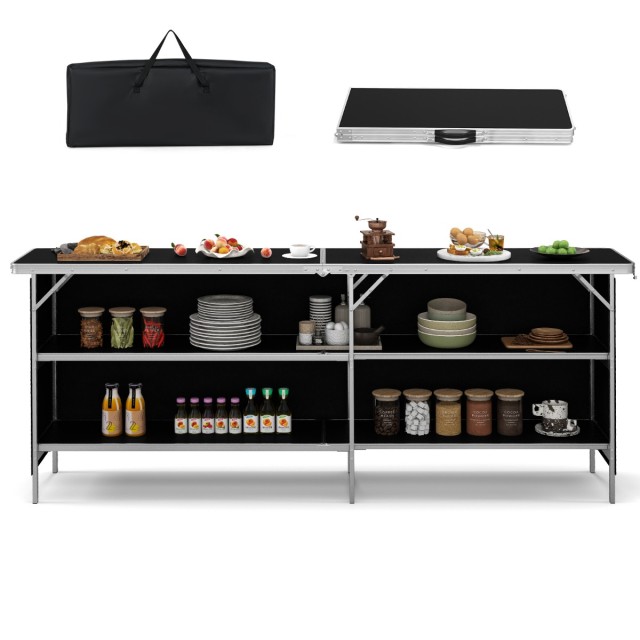 Costway Πτυσσόμενο Τραπέζι Κάμπινγκ 206 x 38 x 83 cm με Αποθηκευτικ...