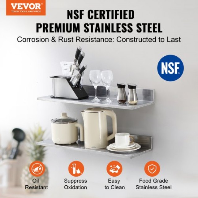 Ράφι Ανοξείδωτο VEVOR 8.6 x 30, Επιτοίχιο με Πλάτη, 20kg, Επαγγελματικό για Εστιατόρια, Κουζίνες, Μπαρ, Σπίτια, Ξενοδοχεία  BGSCTTLL86302L4L7V0