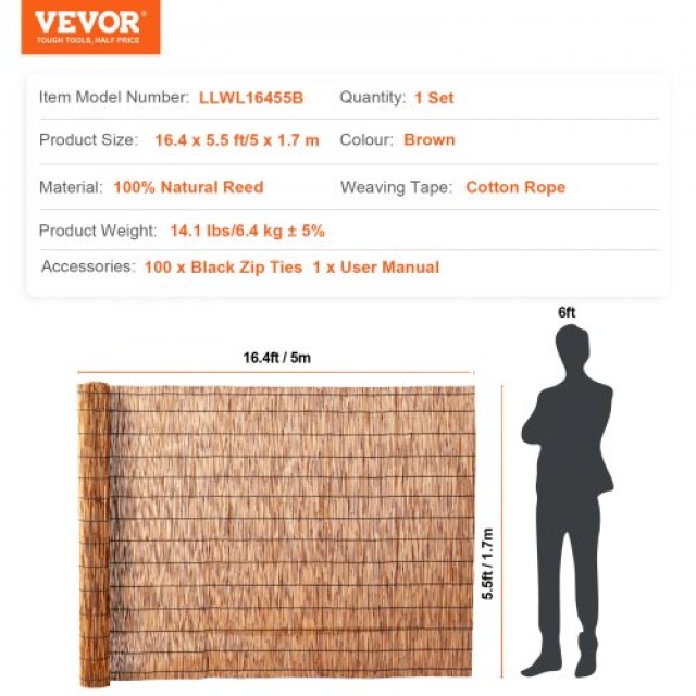 Φράχτης Καλαμιών VEVOR 16.4 x 5.5 για Ιδιωτικότητα και Διαμόρφωση Κήπου  LWWL1JT164FTWA559V0