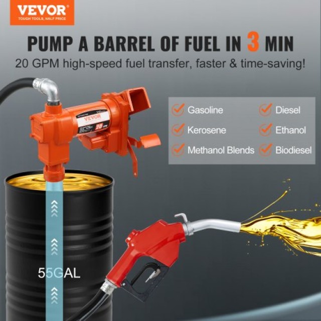 VEVOR Αντλία Μεταφοράς Καυσίμου 12V DC 20 GPM με Αυτόματο Ακροφύσιο...