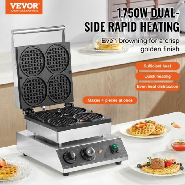VEVOR  Επαγγελματική Βαφλιέρα 4 Θέσεων 1750W Αντικολλητική SYBLSHFB...