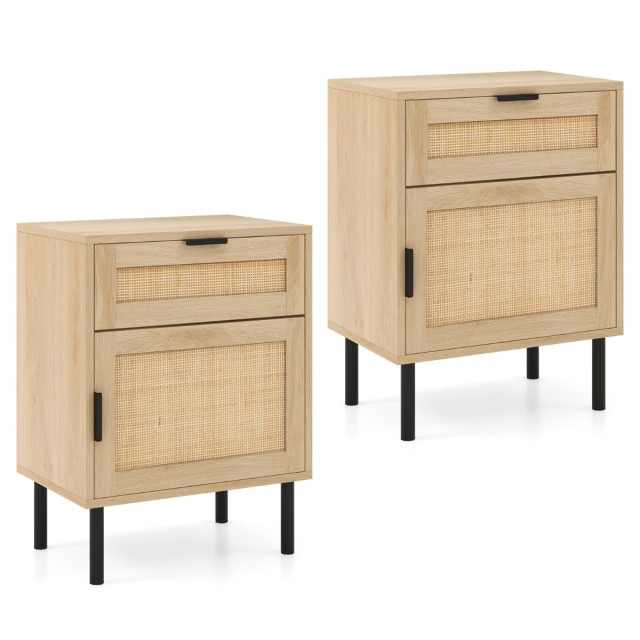 Costway Σετ 2 Κομοδίνα Rattan με Συρτάρι και Ντουλάπι 45 x 30 x 59 ...