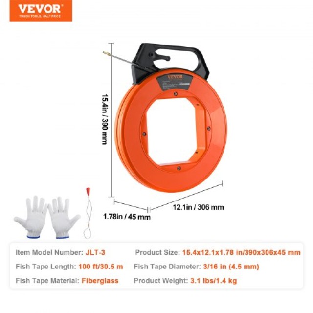 VEVOR Ταινία Ψαρέματος, 30m, 4.8mm, Εργαλείο Τραβήγματος Καλωδίων από Fiberglass  DJPYD316100FT6K90V0