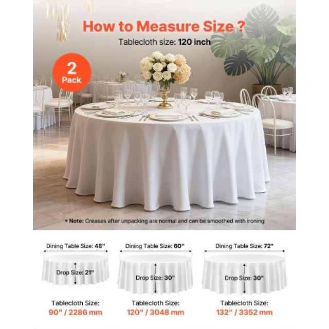VEVOR Σετ 2 Στρογγυλά Λευκά Τραπεζομάντηλα, 120 εκ., Ανθεκτικά στου... VEVOR Σετ 2 Στρογγυλά Λευκά Τραπεζομάντηλα, 120 εκ., Ανθεκτικά στου...