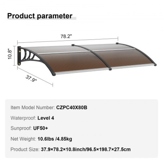 VEVOR  Τέντα Παραθύρου Πόρτας 80 x 40, Προστασία UPF 50+ από Ήλιο, Βροχή, Χιόνι  MCZYPYCZS4080TPECV0