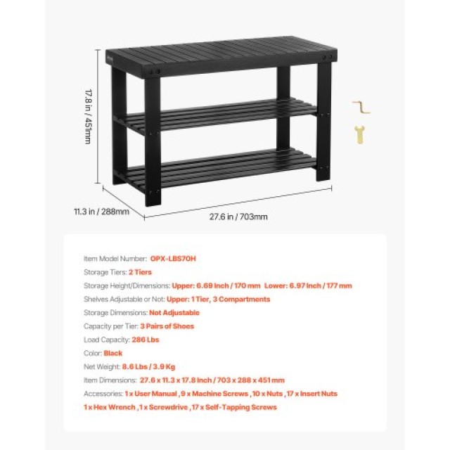VEVOR Τριώροφος Πάγκος Παπουτσιών 70 x 29 x 45 εκ. για την Είσοδο X...