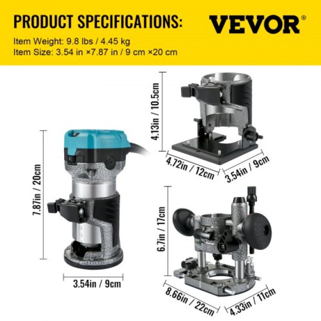 VEVOR Εργαλείο Δρομολογητή 710W για Ξυλουργική με 3 Σφιγκτήρες και Βάσεις  KCJJQRSD3220V24KYV2