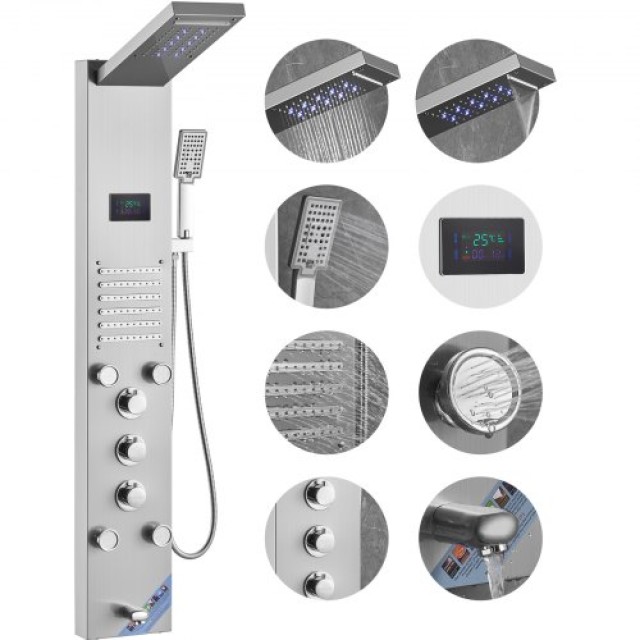 VEVOR Duschturmsystem 6 Funktionen Hydroelektrisch LED Edelstahl FTYS6CS2MSDPTMPHLV9