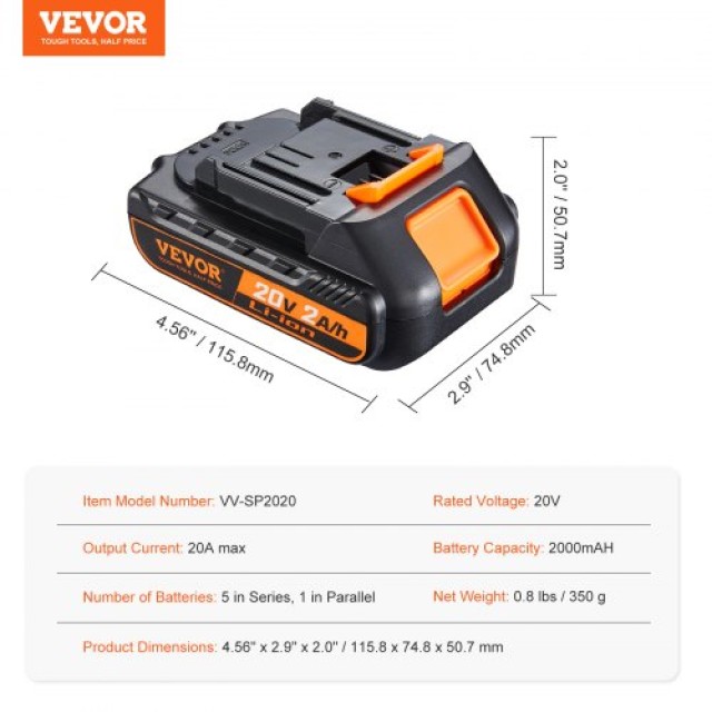 Ανταλλακτική Μπαταρία VEVOR 20V 2Ah για Εργαλεία VEVOR  20VDCB20AHZCLVSHBV9