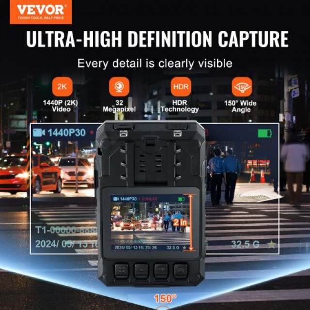 Κάμερα Σώματος VEVOR 1440P 128G με GPS και Νυχτερινή Όραση  JYZFJLY1440PX6Z6GV2