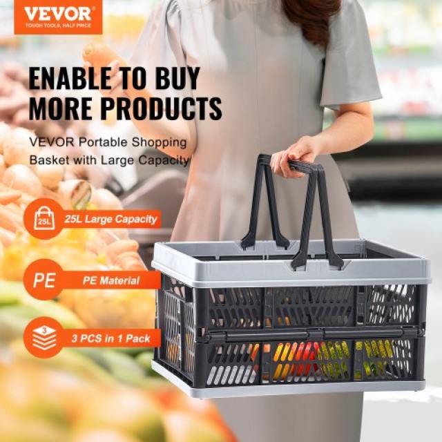 Πτυσσόμενο Καλάθι Αγορών VEVOR 25L με Λαβή (Σετ 3)  KZDSBSGWLKZDICFMCV0