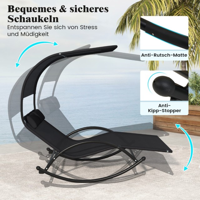 Costway Διπλή Ξαπλώστρα για 2 Άτομα με Σκίαστρο και 2 Αφαιρούμενα Μ...