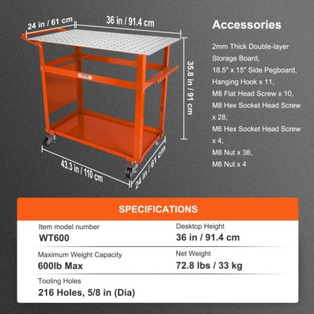 Φορητό Τραπέζι Συγκόλλησης VEVOR 36 x 24, 600lbs, με Ρόδες και Αποθηκευτικό Χώρο  KYDHZW600LB36M9LBV0