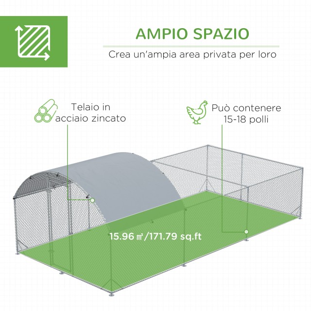 PawHut Outdoor Steel Chicken Run με κάλυμμα PE με προστασία UV, 570x280cm D51-341V00SR