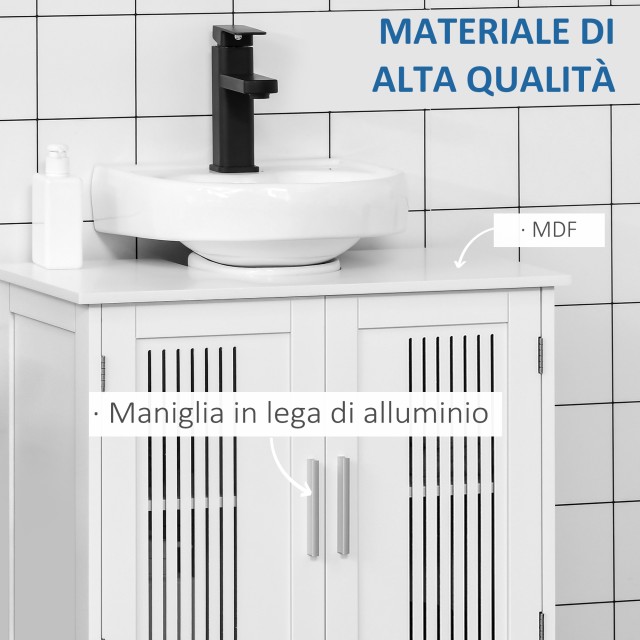 kleankin Ντουλάπι Μπάνιου με 2 Πόρτες MDF Εξοικονόμηση Χώρου με Ρυθμιζόμενα Ράφια 60x30x60cm Λευκό 834-343WT