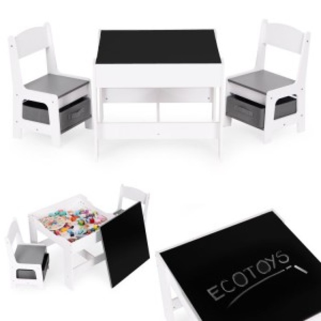 ECOTOYS Σετ παιδικών επίπλων τραπεζάκι + 2 καρέκλες πίνακας κιμωλία...