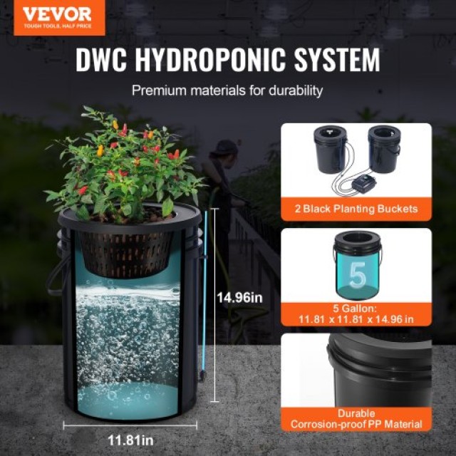 VEVOR Σύστημα Υδροπονίας DWC με 2 Κάδους και Άνω Στάγδην Άρδευση  S...