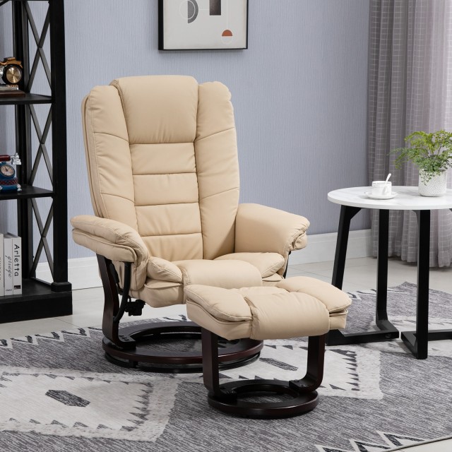 Σετ πολυθρόνα και υποπόδιο HOMCOM Relax, περιστρεφόμενο και ανάκλιντρο 360°, δερματίνη PU 839-165BG
