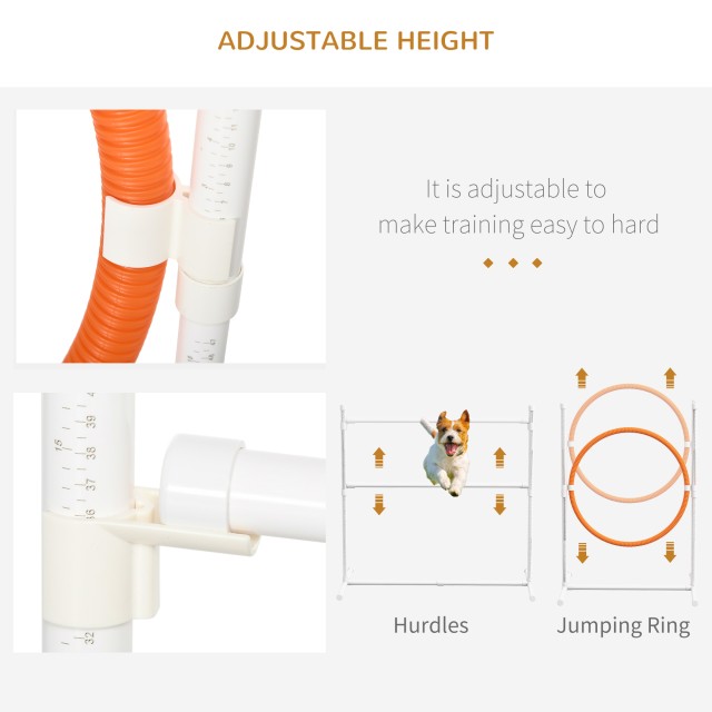 PawHut Agility Dog Σετ 7 τεμαχίων με σφυρίχτρα και τσάντα μεταφοράς, σε πλαστικό και ABS, 89x69x99 cm, λευκό πορτοκαλί μπλε D07-044V00BU