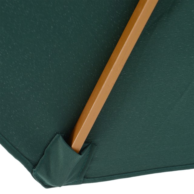 Outsunny Garden Parasol Φ300 x 250Acm με άνοιγμα σχοινιού, 8 νευρώσεις και ξύλινο κοντάρι, σκούρο πράσινο 01-0243