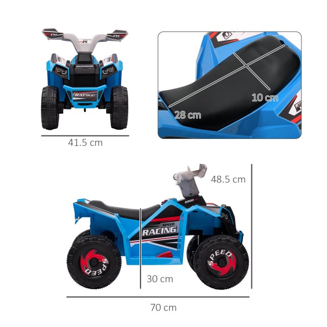 HOMCOM Quad για παιδιά 18-36 μηνών σε PP και Metal, μέγιστη ταχύτητα 2,5 km/h, 70x41,5x48,5 cm, μπλε γκρι και μαύρο 370-278V90BU