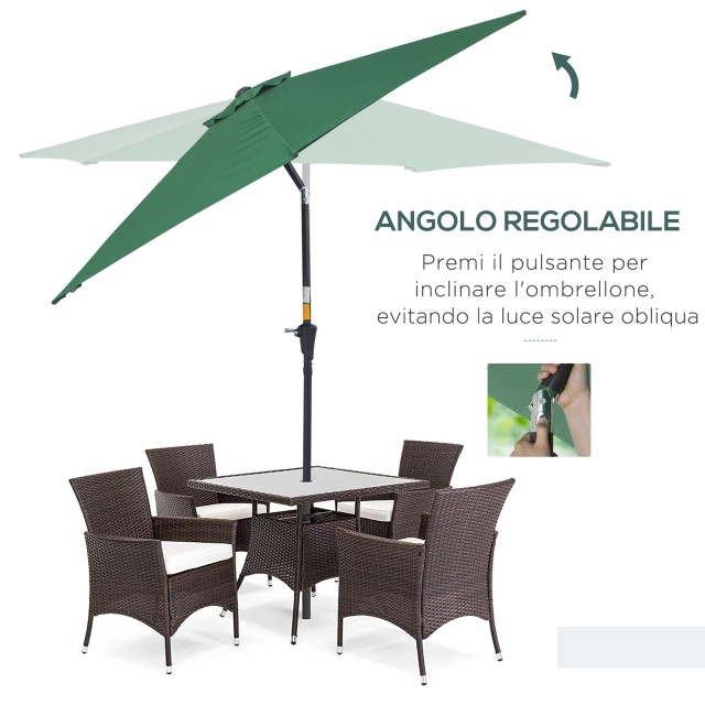 Outsunny Tilting Garden Beach Ομπρέλα Αλουμινίου και Πολυεστέρα Φ2,7×2,35m Σκούρο Πράσινο 84D-032GN