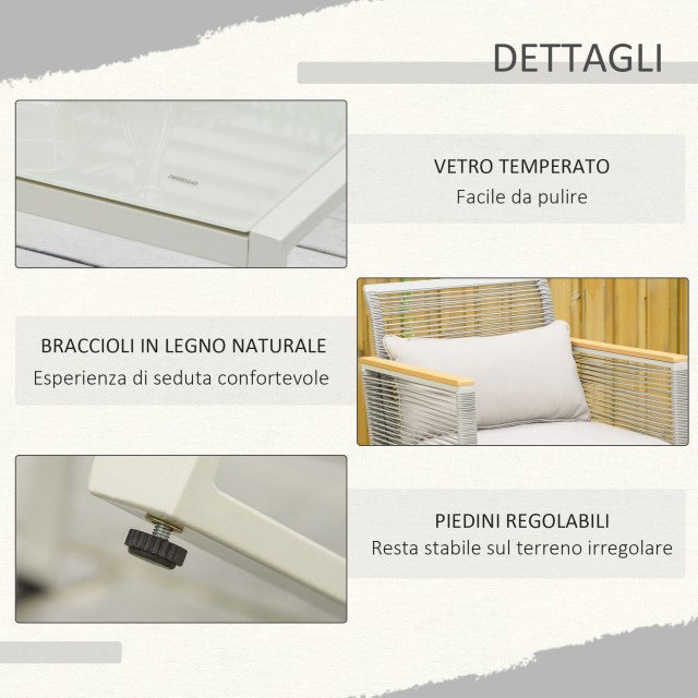 Outsunny σετ κήπου 4 τεμαχίων σε PE Rattan με 2 πολυθρόνες, καναπέ και τραπεζάκι σαλονιού σε γκρι Tempered Glass 867-100