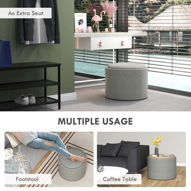 HOMCOM Linen Effect Container Πουφ, 120 kg max με καπάκι, σε MDF, 56x56x42 cm, Γκρι 838-435V80GY