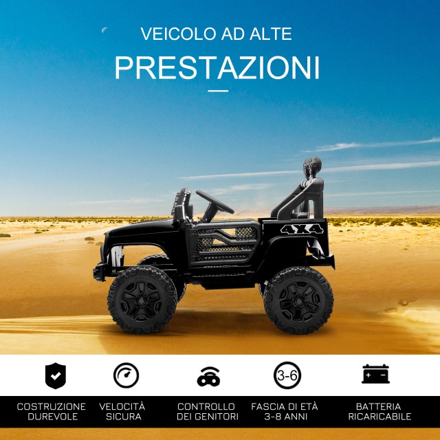 HOMCOM Ηλεκτρικό Αυτοκίνητο για Παιδιά 12V με Τηλεχειριστήριο και Χειροκίνητη Οδήγηση, Μαύρο 370-150V90BK