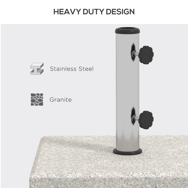 Βάση ομπρέλας Outsunny Garden 25kg για στύλους Ø32mm, Ø38mm και Ø48mm, από γρανίτη και ανοξείδωτο χάλυβα, 38x38x38 cm, γκρι 84D-289V00GY