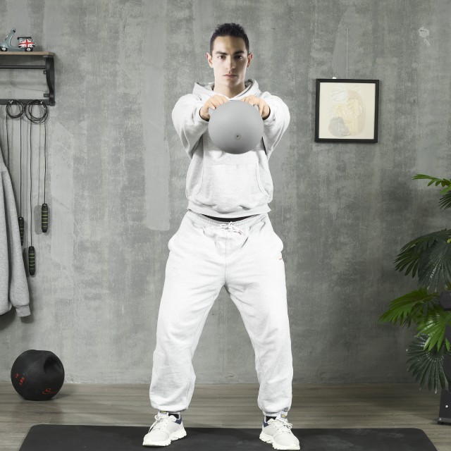 SPORTNOW Kettlebell 4kg σε PVC και μεταλλική άμμο για προπόνηση ώμων και δικεφάλων, 19x19x26 cm, γκρι A91-270V00GY