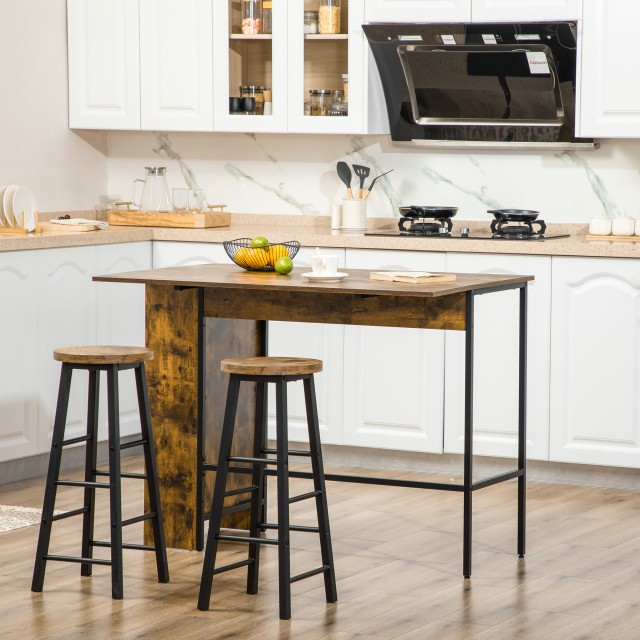Πτυσσόμενος πάγκος ράβδου HOMCOM Industrial Style με 3 ράφι, 120x76x91,4 cm 835-785V00RB
