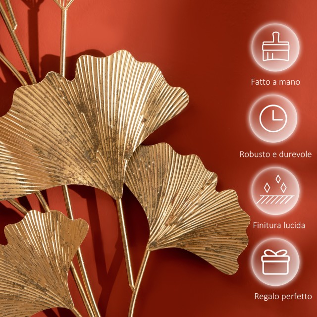 HOMCOM 3D Μεταλλική Διακόσμηση Τοίχου, Golden Ginkgo Leaves Wall Art 138x70cm 830-653V00GD