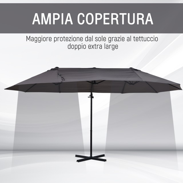 Outsunny Διπλή Ομπρέλα σε Anti-UV Αδιάβροχο Πολυεστέρα Γκρι 270x460x250cm 84D-085GY